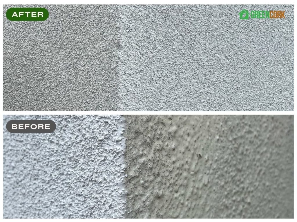 Before and After Paint vs Spraycork wall finish