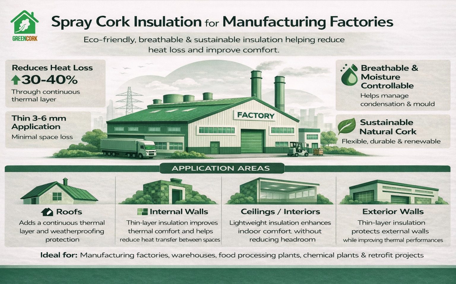 Spray cork insulation for factories