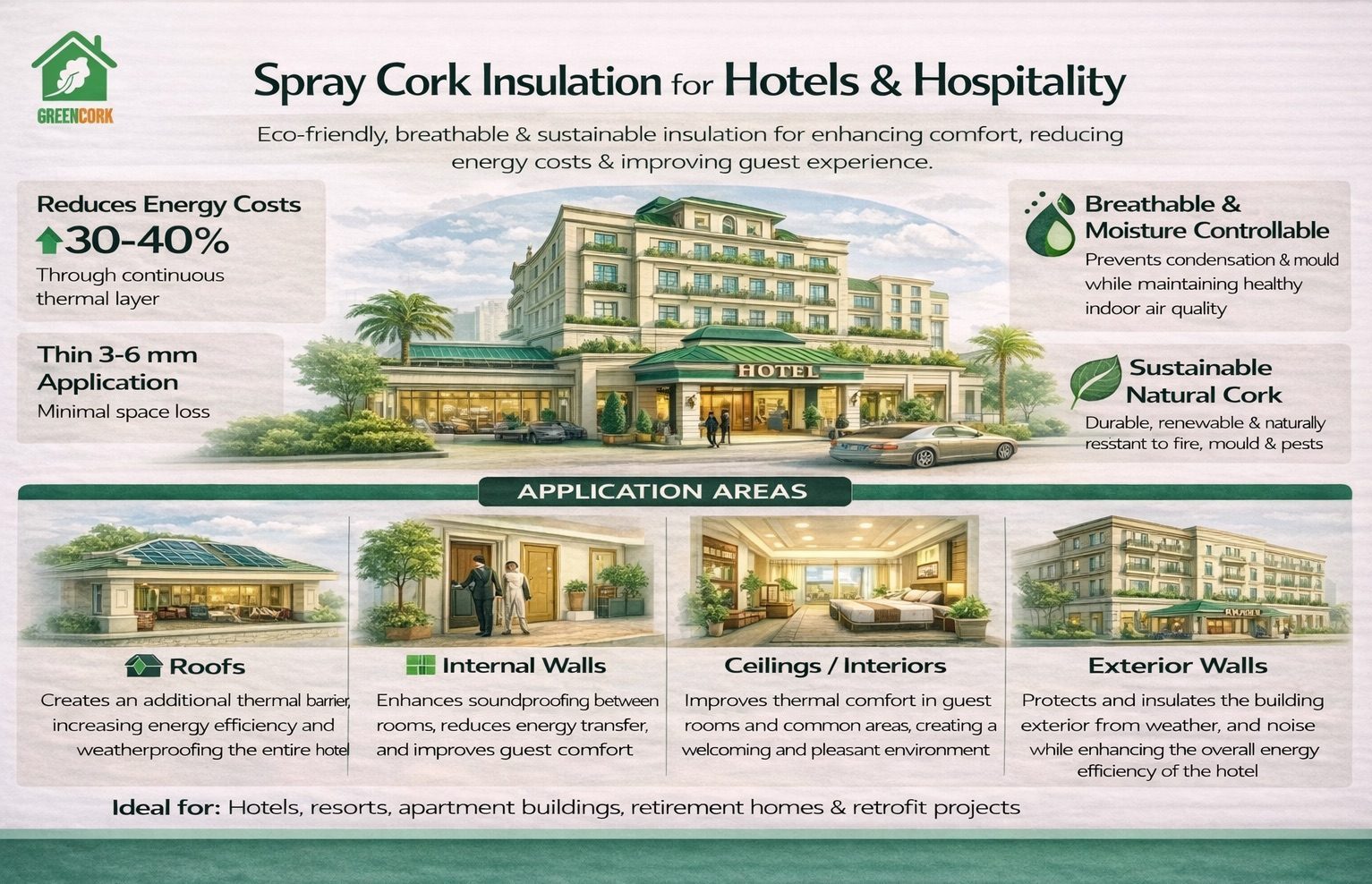 Spray cork insulation for hotels