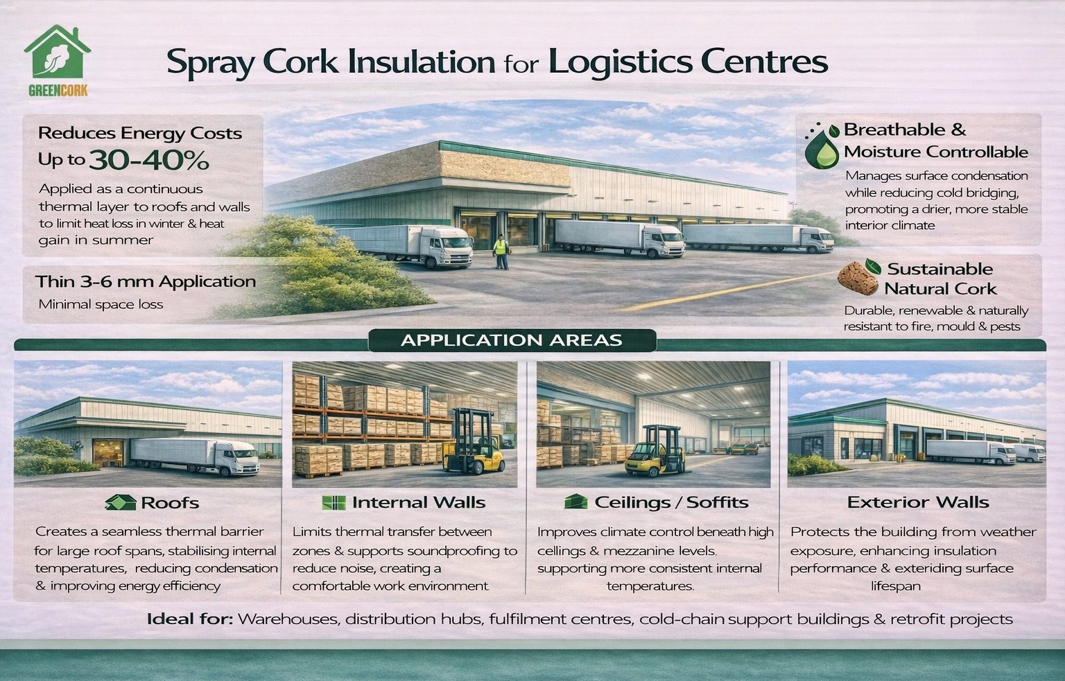 Spray cork insulation for logistics centres and distribution