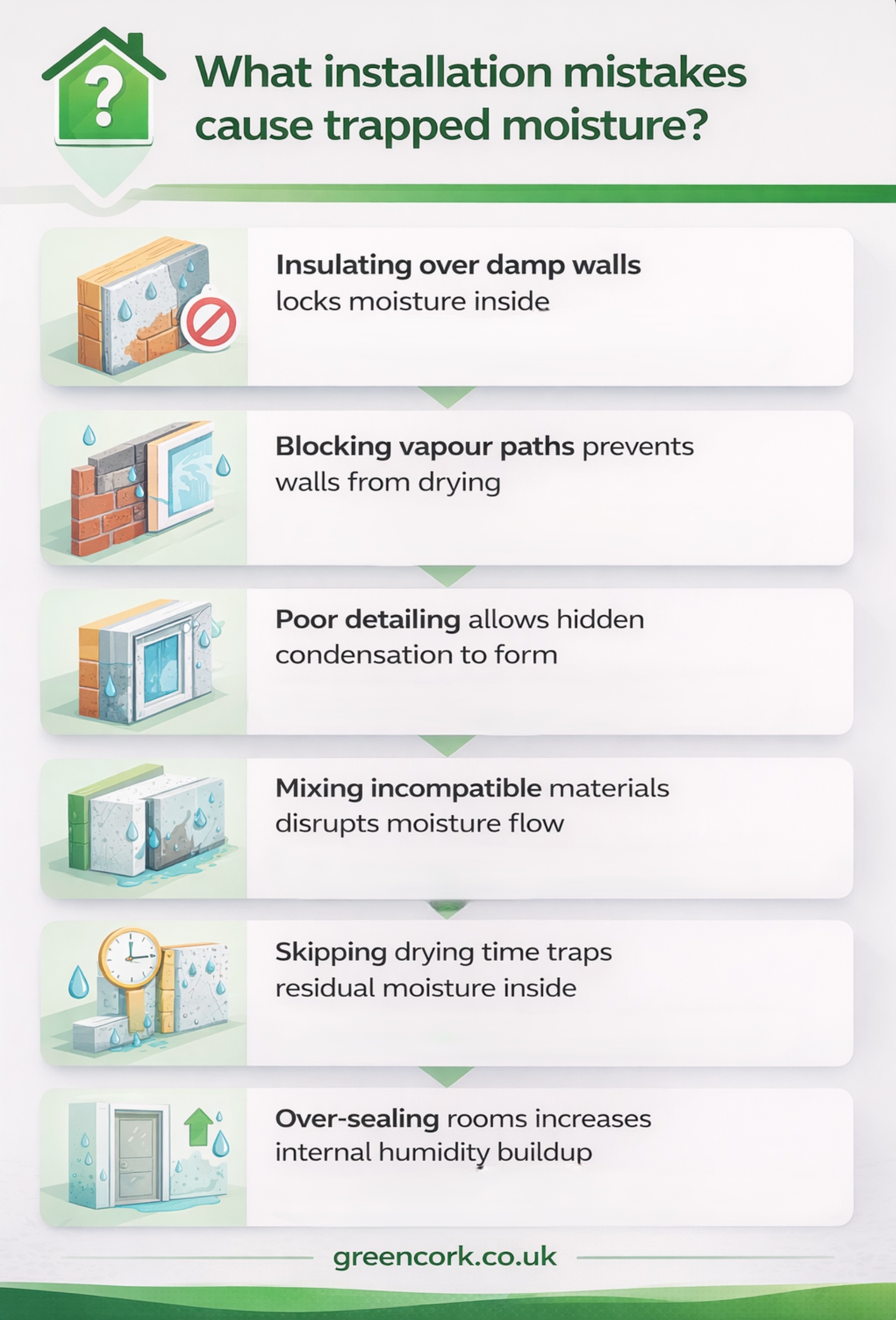 What installation mistakes cause trapped moisture