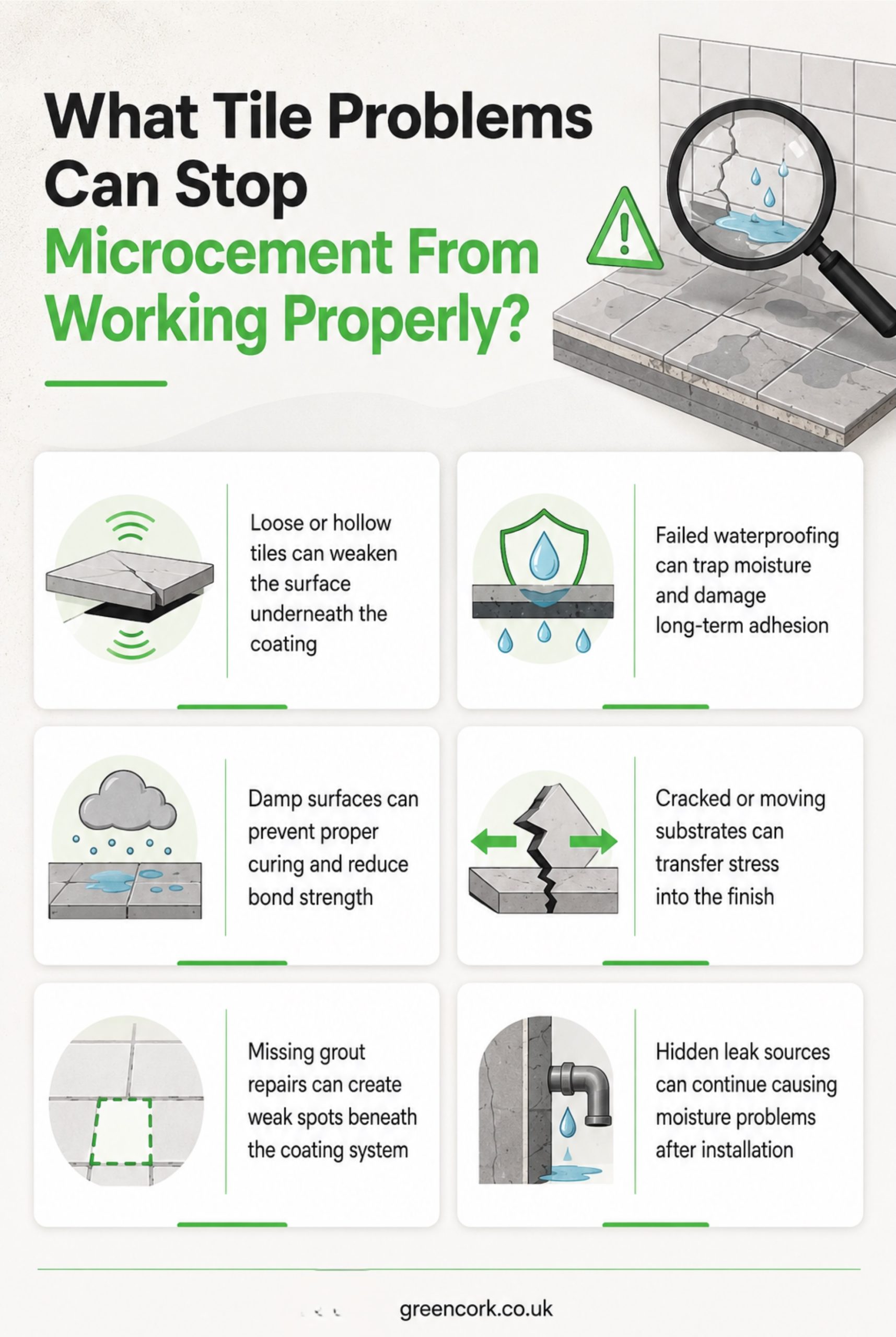 what tile problems can stop microcement from working properly