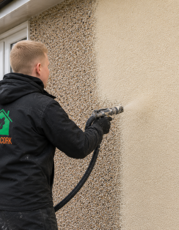 Spraycork Over Pebbledash